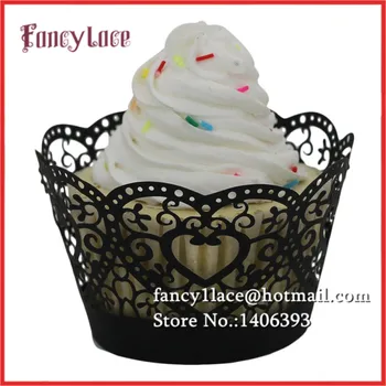 

New 36pcs Laser Cut Love Heart Lace Cupcake cake Wrapper Liner Baking Cup paper for Wedding Valentine's Day tea party decoration