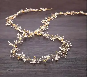 1.5meter gold Горячая Распродажа элегантный классический кристалл и жемчуг 1/1. 5 метров свадебное украшение волос лоза аксессуары для волос головная повязка головной убор невесты - Окраска металла: 1.5meter gold
