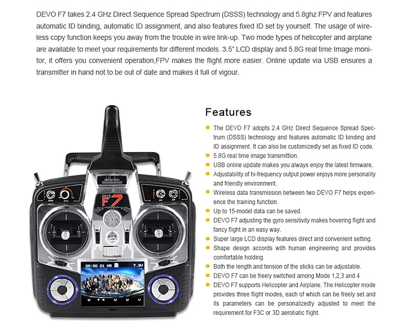 Передатчик Walkera WK DEVO F7 FPV Devention 7CH 2 4 ГГц режим просмотра первого лица 2|2.4 ghz transmitter|2.4