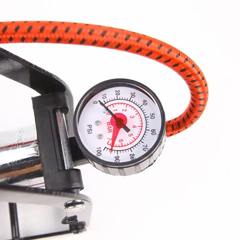 Portable High Pressure Tire Air Inflatable Pump Foot Inflator With Gauge For Car Motorcycle Bike