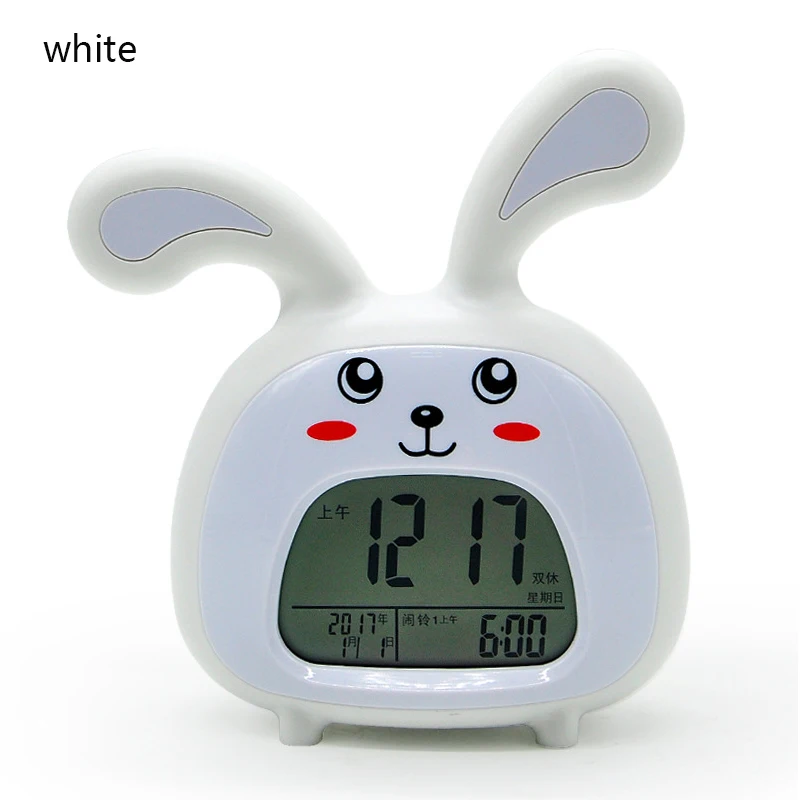 Светодиодный умный мультяшный Будильник для детей, цифровые настольные часы в форме милого кролика, многофункциональные детские часы для украшения дома - Цвет: white