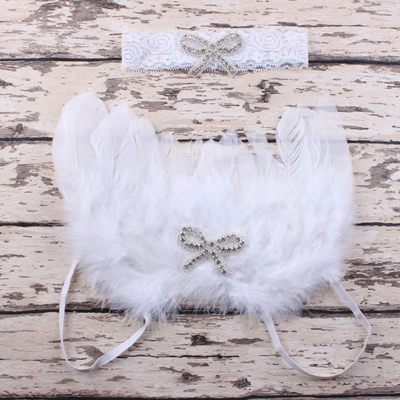 

Baby Photography Accessories Newborn Baby Kids Feather Lace Headband & Angel Wings Flowers Photo Props newborn photography props