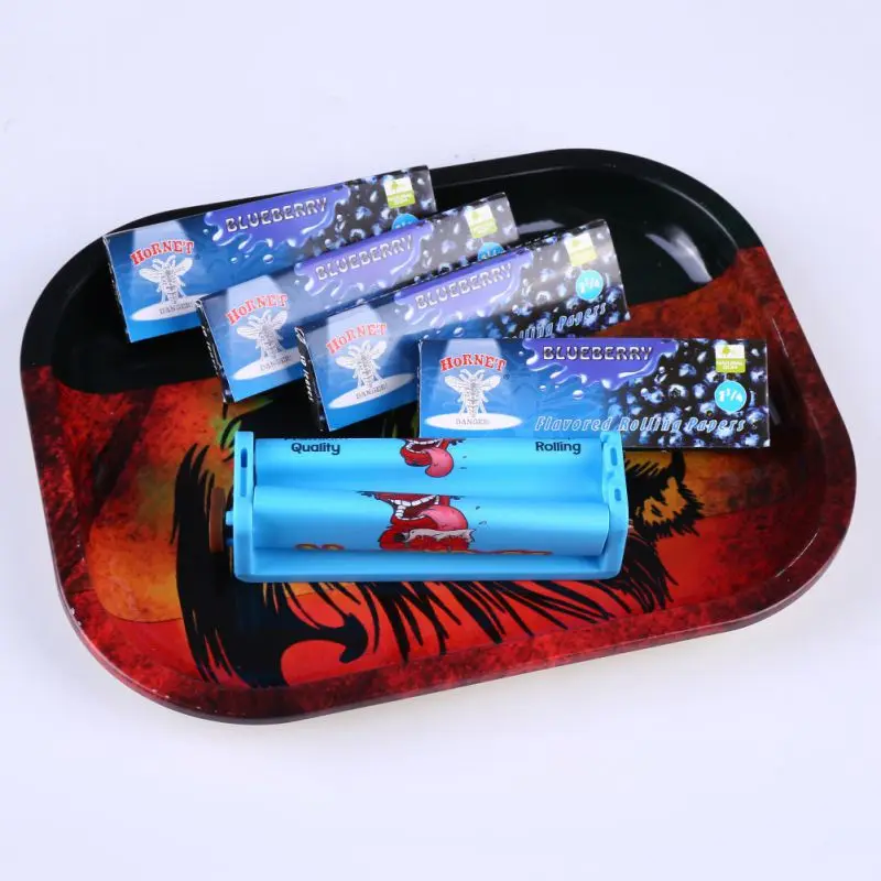 

Cigarette Rolling Tray + Blueberry Flavored Tobacco Smoking Rolling Paper + Random Color Cigarette Wrap Roller Set