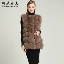 68cm Real Fox Fur Vests 2017 New Brand Winter Russian Warm Natural Fox Fur High Quality Female Genuine Fur Vest Coats Sleeveless