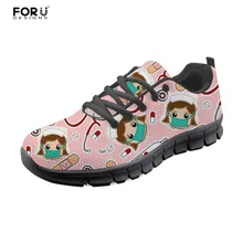 FORUDESIGNS/Женская обувь розового цвета; повседневные женские кроссовки с милым принтом медсестры; женская Высококачественная дышащая сетчатая женская обувь для медсестры