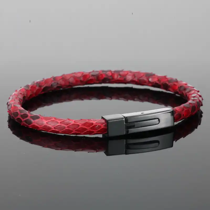 ブレスレットメンズパイソン皮の革ブレスレット男性のための Python の皮の革と 360l チタン鋼バックル高級ブレスレット Charm Bracelets Aliexpress
