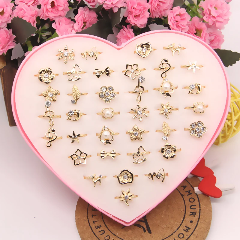 

New Wholesale Mix 36 Pcs Wholesale Jewelry Lots style Mixed Lots Crystal Rhinestone Kid Children Rings free shipping