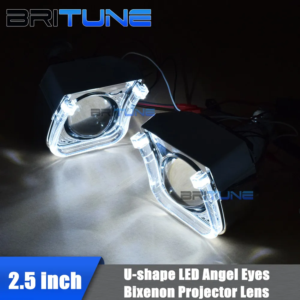 Britune автомобильные линзы светодиодный проектор Angel Devil Eyes Bi-xenon H4 H7 2,5 ''H1 HID объектив u-образные ходовые огни для автомобильных аксессуаров