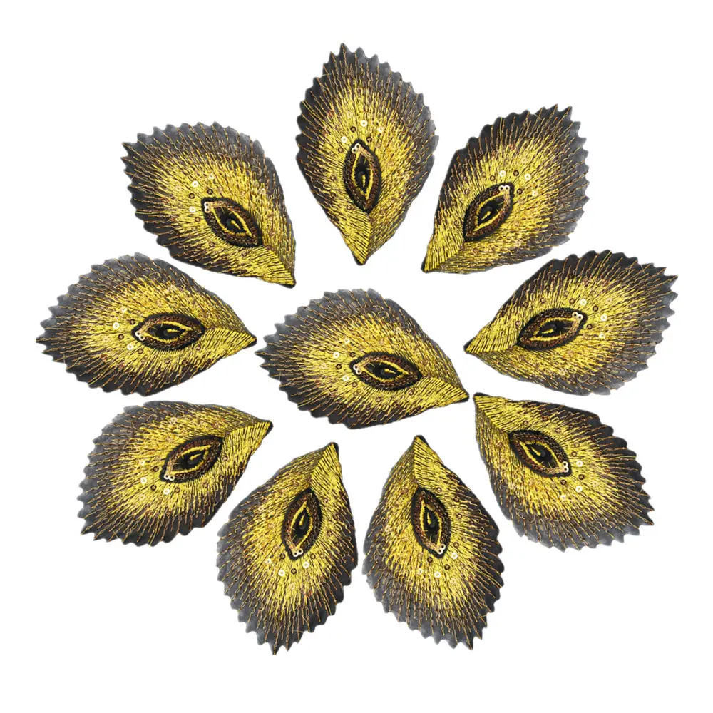 10PCS Yellow Peacock Feathers Phoenix Sequined Mesh Embroidered Sew Iron On Patches Badges For Dress DIY Appliques Decoration | Дом и сад