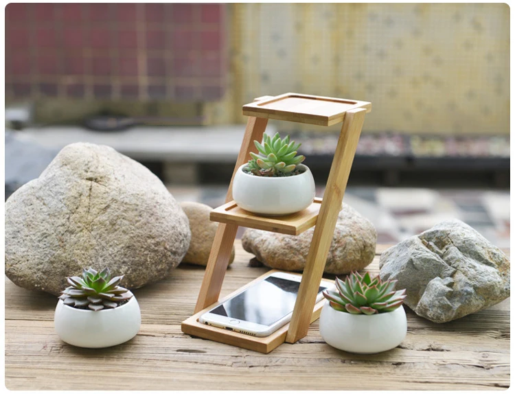 JAROWN Simulation Succulent Plant Ceramic Small Flower Pot Creative Bamboo Frame Bonsai Home Decoration Wedding Decor (4)