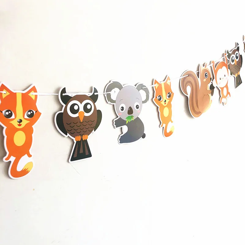 Woodland Creatures Banner Pennant Jungle Animals Fox Squirrel Raccoon Garland Bunting for Baby Shower Kids Birthday Decorations