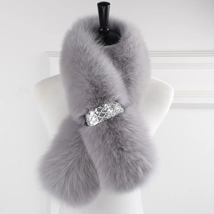 ZDFURS* Зимний натуральный Лисий мех шаль модный воротник длинный меховой шарф женский лисий мех кольцо украшение пальто меховой воротник - Цвет: 18