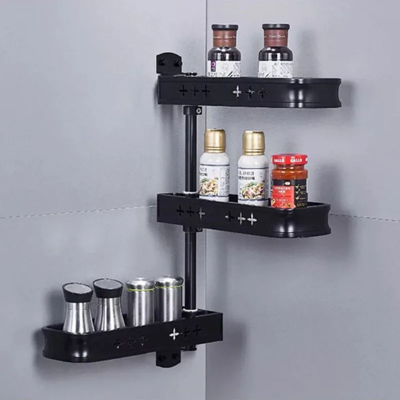  Kitchen Rotatable Condiments Spice Flavoring Shelf Bathroom Commodity Rack Cocina Kitchen Wall Moun - 32870575219