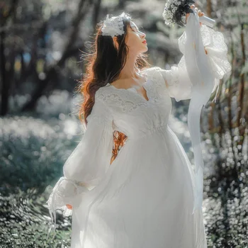 

2019 New Ladies Long Dress Royal Embroidery Sleepwear Vintage Nightgown Cotton Sleepwear Women Nightgown Cotton Nightdress