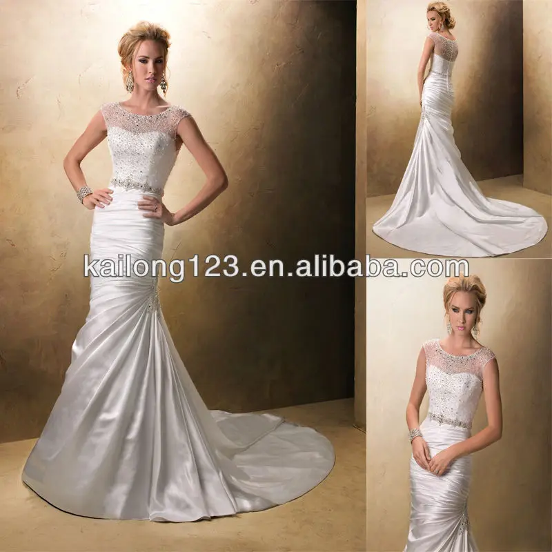 Glamorous Illusion Neckline Fit And Flare Chapel Train Crystal Glamorous Illusion Neckline Fit And Flare Chapel Train Crystal Beading Satin 2017 Wedding Dresses In From Weddings Events On