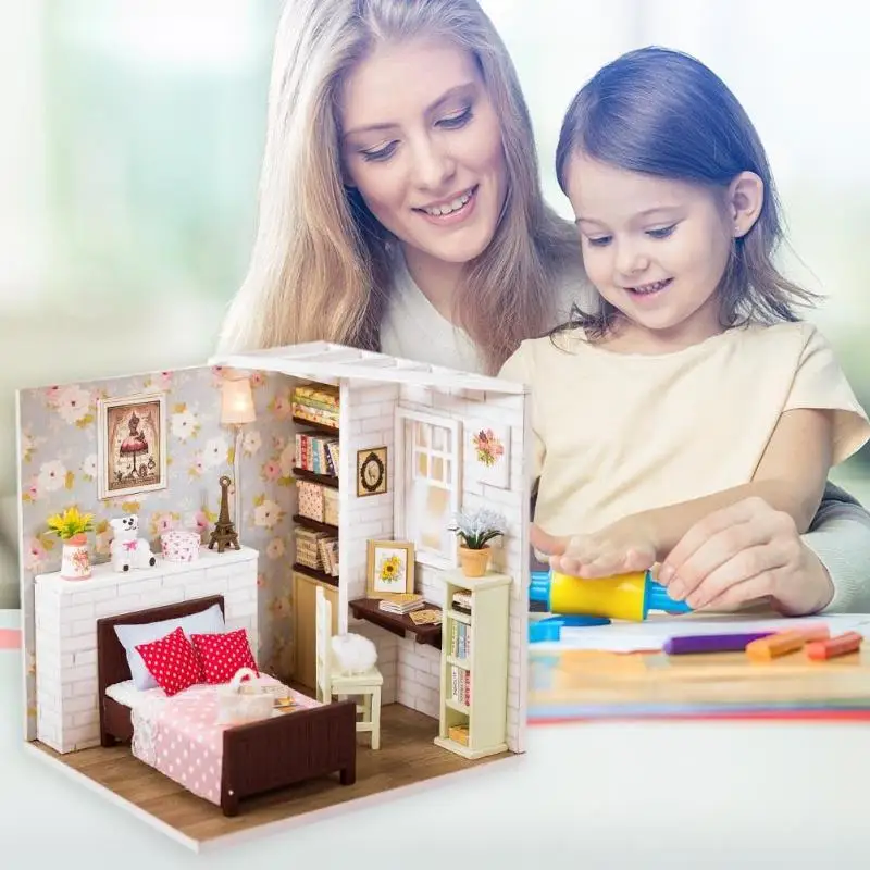 Детский деревянный Миниатюрный Кукольный дом с комплектом мебели детский мини кукольный домик DIY Сборные игрушки ручной работы Модель