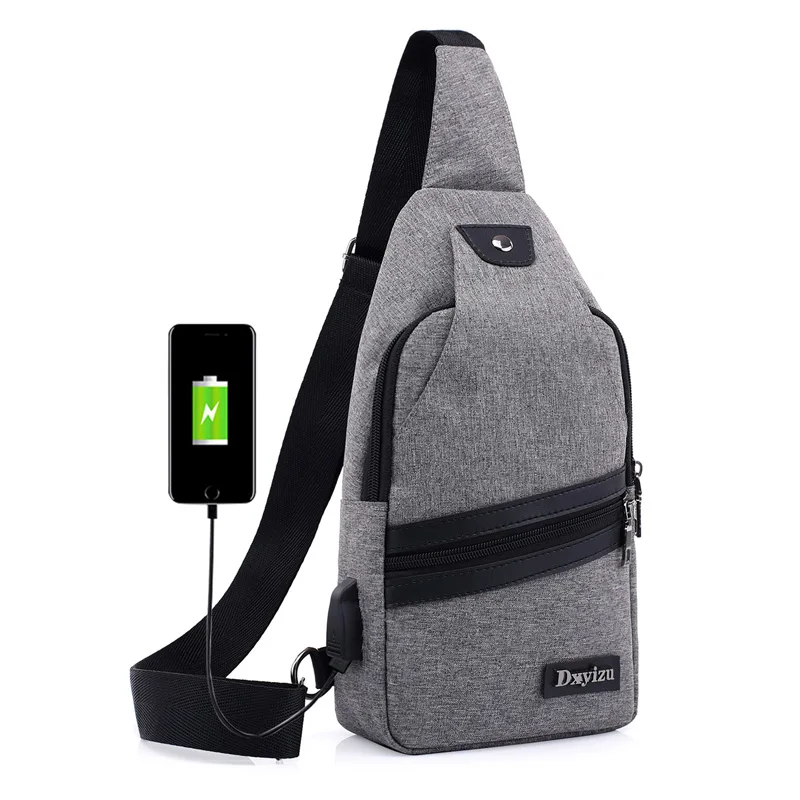 Горячая новая мода USB дизайн, Холст Сумка грудь, мужчины сумка, Anti-Theft, Большая емкость поездки, женская сумка - Цвет: Dark gray