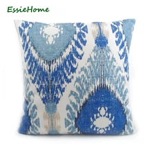 ESSIE HOME High-End estampado a mano azul claro Ikat patrón funda de almohada cojín para sofá aspecto vintage decoración del hogar