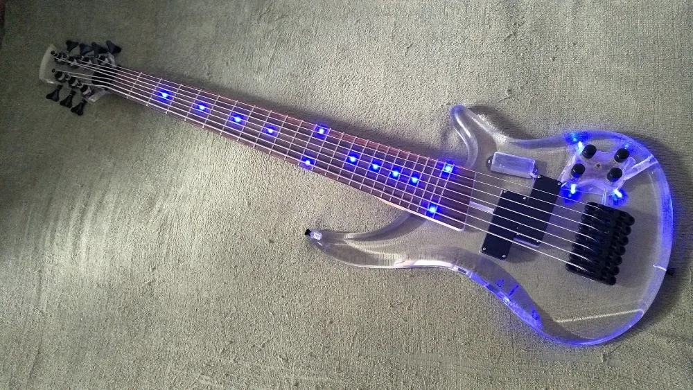7 Strings Bass Guitar Limited Edition Clear Acrylic Body Rosewood