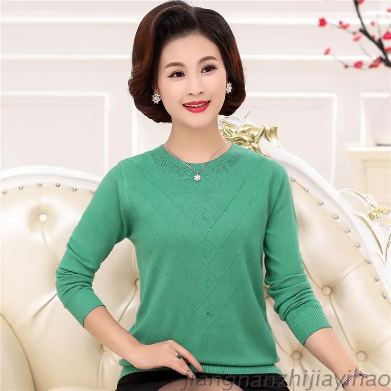 

Middle-Aged Women Autumn Pullover Sweater 40-50 Years Old Mother Knitted Jumper Solid Color Casual Loose Sweater Women T308