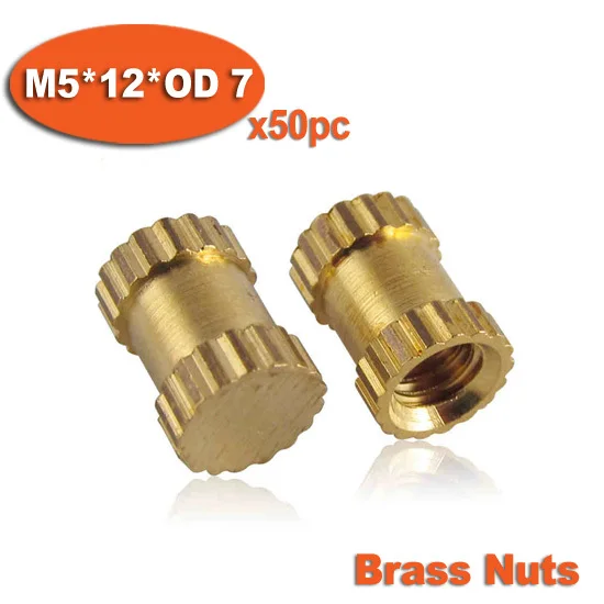 

50pcs M5 x 12mm x OD 7mm Injection Molding Brass Knurled Thread Inserts Nuts