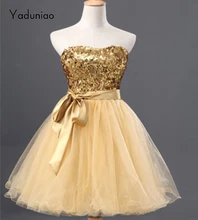 Goldsequin Tulle Ballkleid Cocktailkleid Kurzen 2016 Schatz Knielangen Kleid