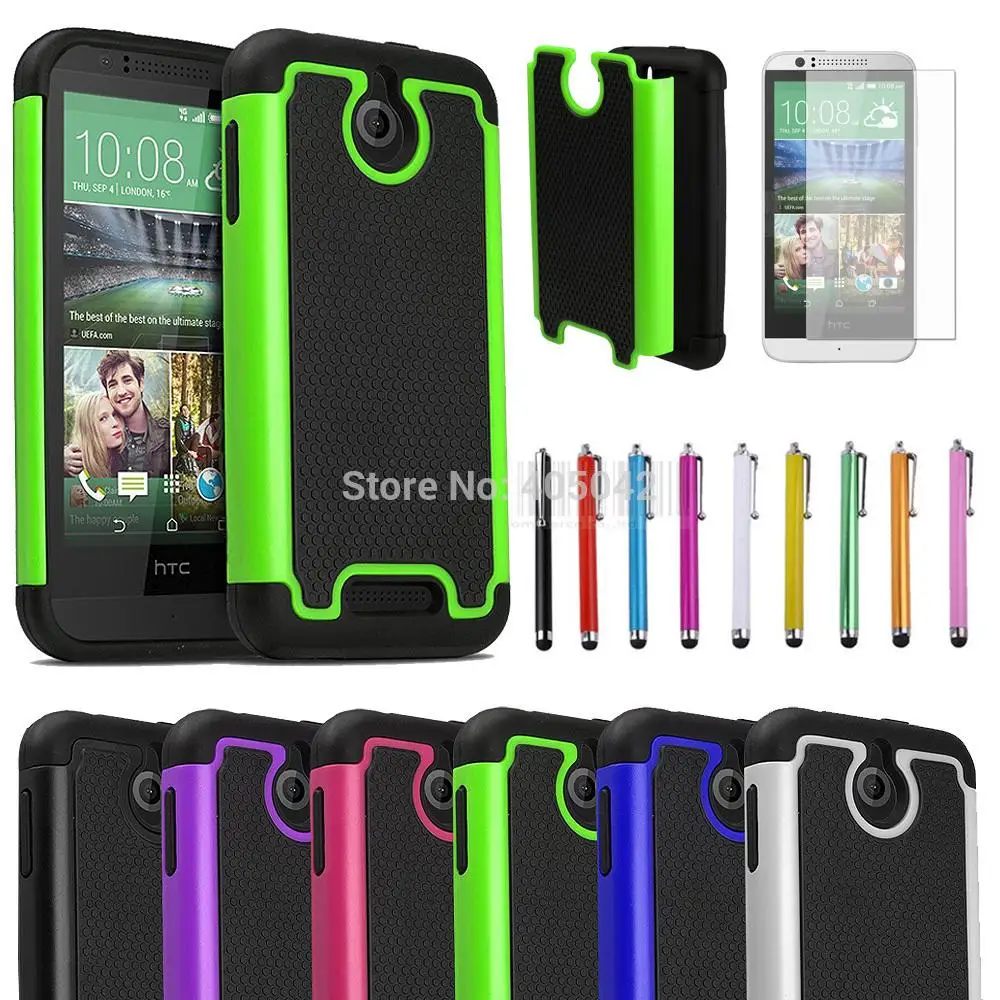 

Impact Heavy Duty Double protection Shockproof Silicone Rubber Hybrid Case Cover+Screen Protector+Stylus For HTC Desire 510
