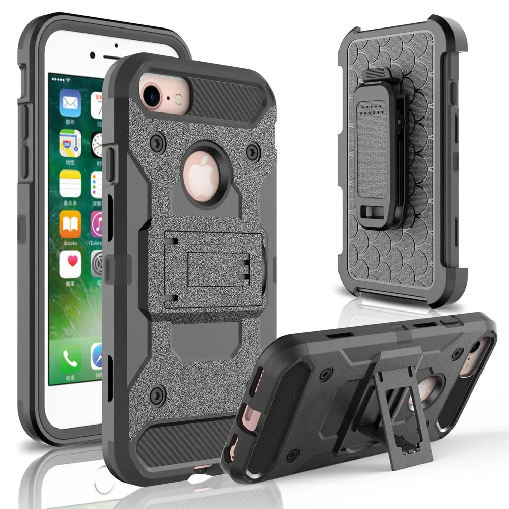 

4 in 1 Heavy Duty Hybrid Durable Armor Case Shockproof Holster+Belt Clip 360 Kickstand Hard Cover For Apple iPhone 7 / 7 Plus @