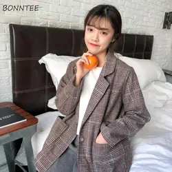 Блейзеры женские Корейская версия ретро плед одна кнопка студент с длинными рукавами Повседневные женские модные простые женские уличные