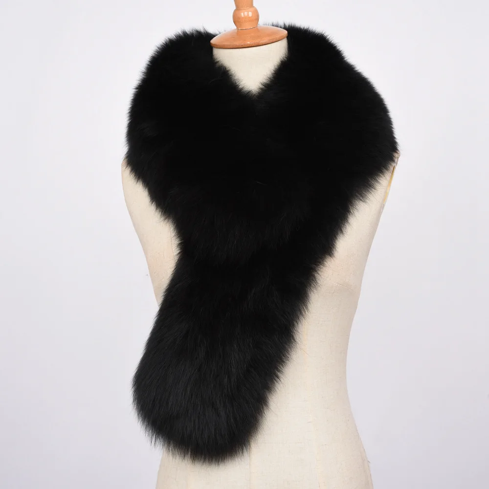 Новое поступление, женский длинный шарф из натурального Лисьего меха, высокое качество, широкий меховой шарф, женский воротник из натурального меха S7450 - Цвет: Black