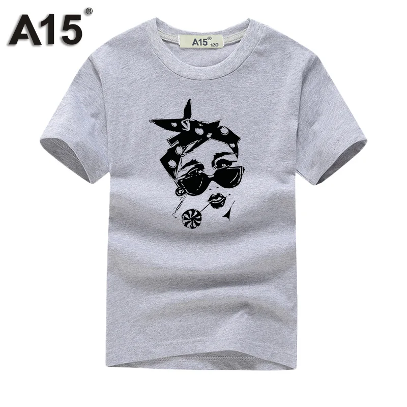 Бренд A15, лето, милая детская одежда для девочек, футболка с короткими рукавами и 3d принтом, топы, одежда для мальчико - Цвет: T0102Gray