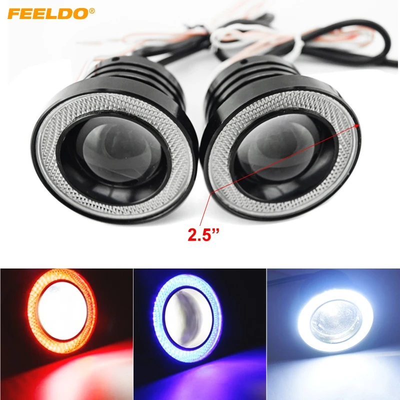 

1Pair 2.5" Universal Car Projector Lens Fog Light With 64mm 30W COB Angel Eyes Daytime Running Light DRL Headlight #FD-4676