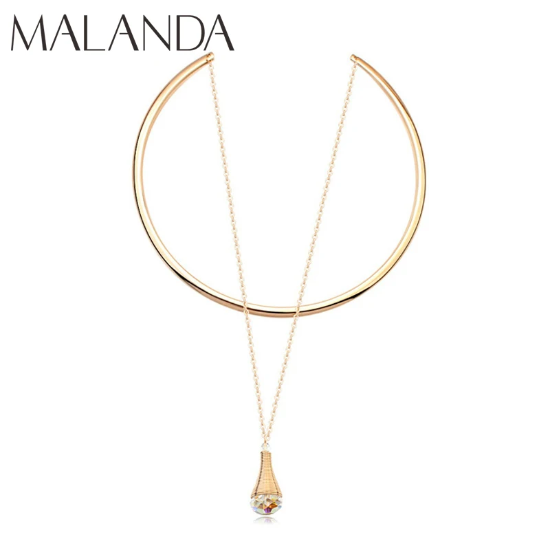 

Malanda Gold Color Tears Crystal From Swarovski Cholers Pendants Necklaces Fashion Statement Necklace For Women Wedding Jewelry