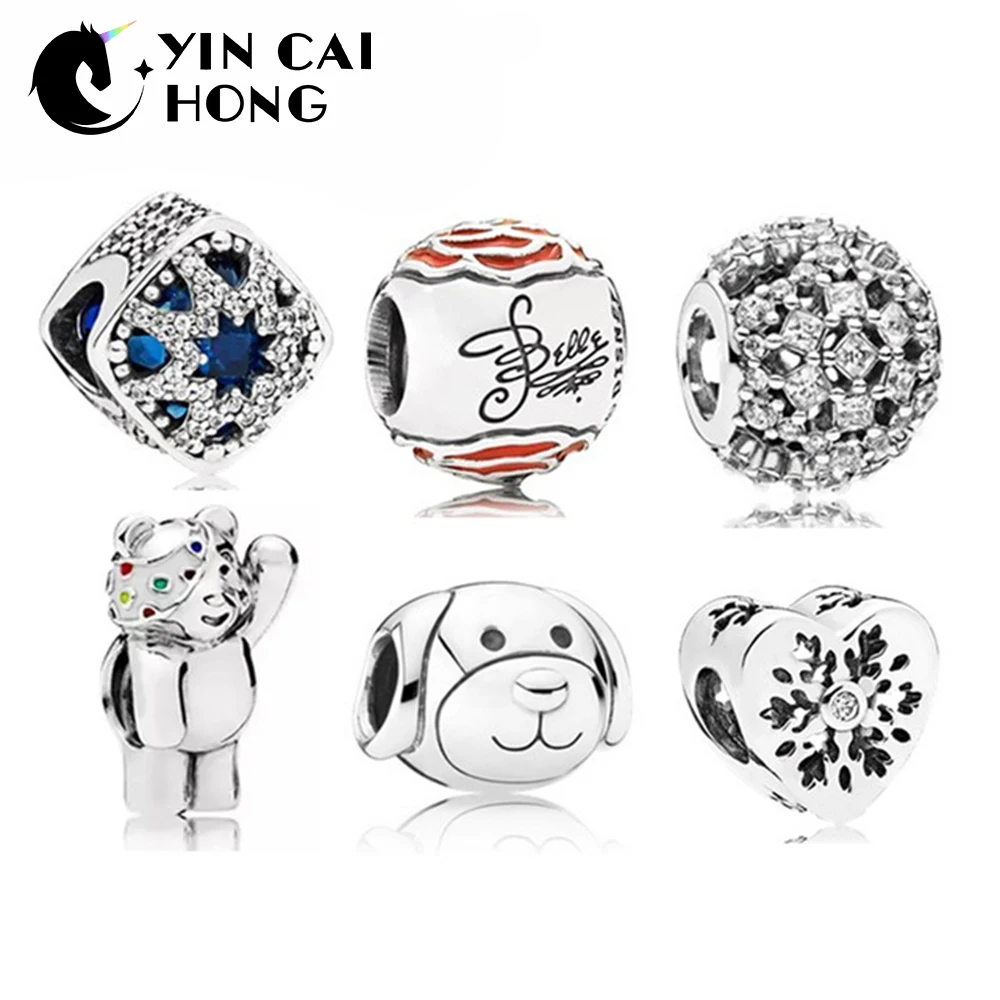 

YCH 100% 925 Sterling Silver Brand New 1:1 Genuine Snowflake Glamorous Puppy and Cute Cubs Beaded Suitable DIY Bracelet Gift