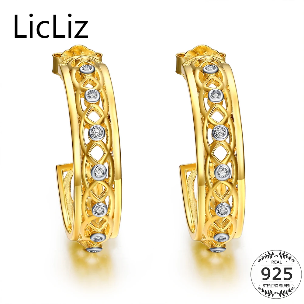 

LicLiz Indian 925 Sterling Silver Hoop Earrings For Women Jewelry Luxury Zirconia Ear Piercing Circle Hoops Hollow Earing LE0273