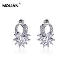

MOLIAN Flower Cubic Zirconia Silver Copper Gold Gorgeous Romantic Simple jewelry Small stud earrings for women Wedding