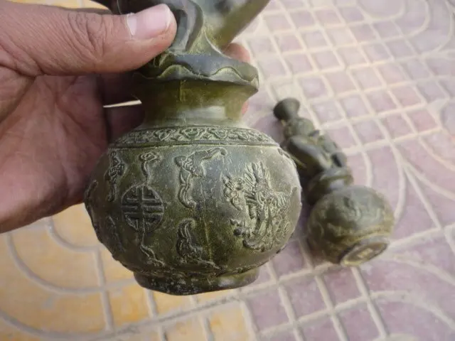 Редкий старый QingDynasty пара бронзовых ламп, замечательная резьба, с маркой, лучшая коллекция и украшение