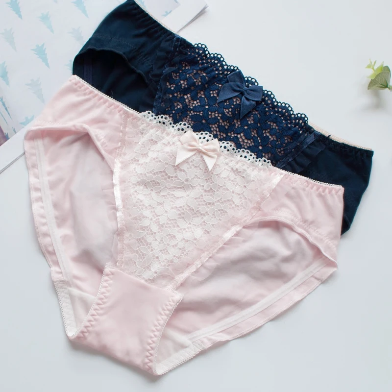 Japanese lovely mid waist pants sweet lace cotton seamless panties