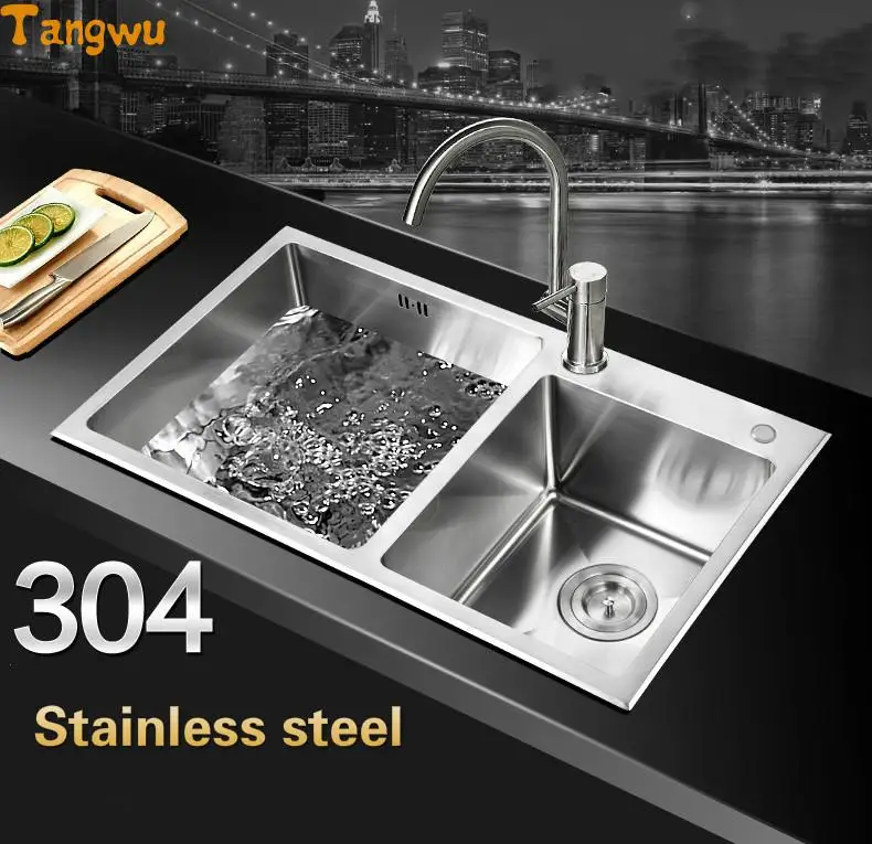 NEW bathroom hand sink double trough package 304 stainless ...
