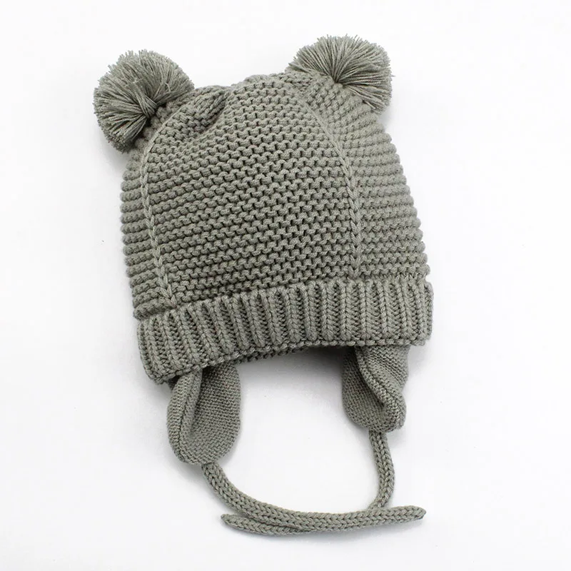 Детские шапки для девочек и мальчиков, мягкое вязаное, тёплое, зимнее, для детей, однотонные, защищающие уши, Детские шапочки - Цвет: gray