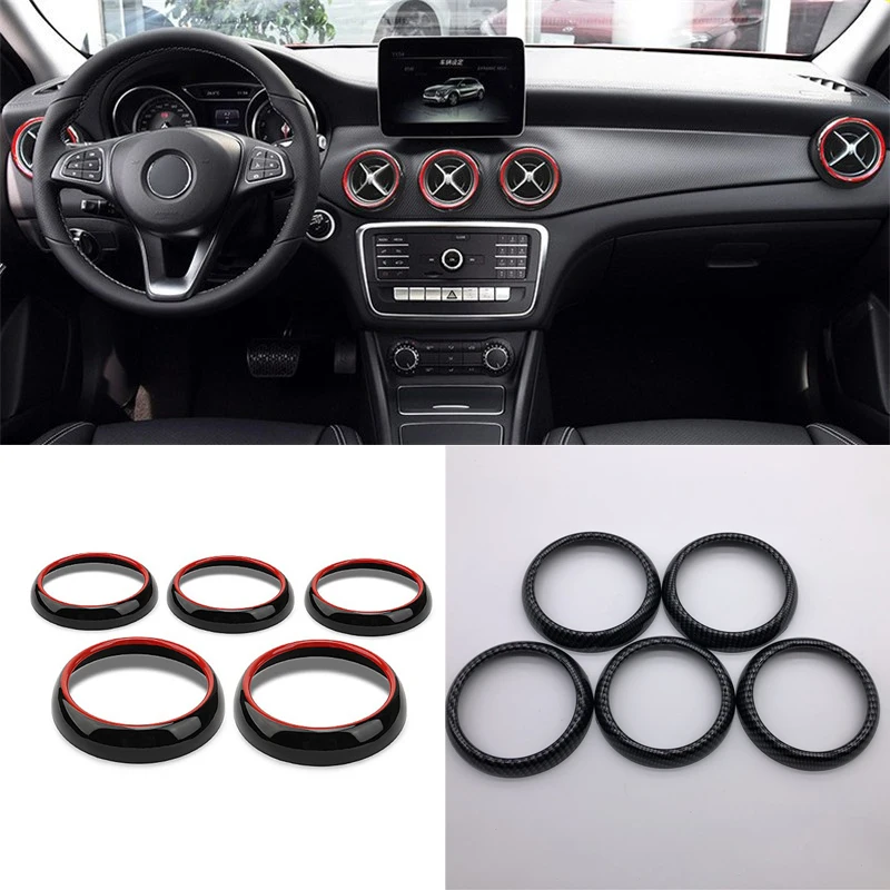 

5pcs Carbon fiber ABS Material car air condition decoration sticker For Mercedes benz AMG A class GLA 200 CLA 220 180 260
