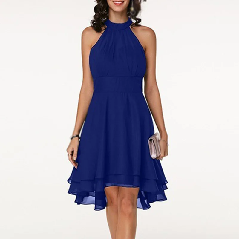 

Ladies Halter Dress Solid Chiffon High Waist Plus Size A Line Formal Sexy Women Dresses