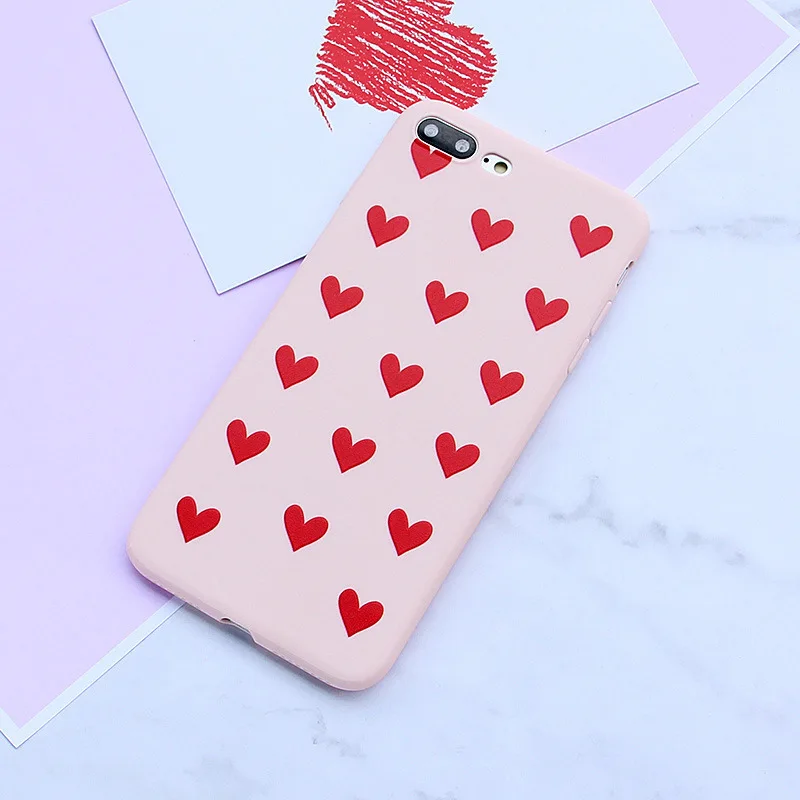 Fashion Personal Girl Red Love Heart Case For iphone 6 6s 7 8 Plus X  Back Shell Personal Silky Feel TPU Soft Silica Cover Funda (3)