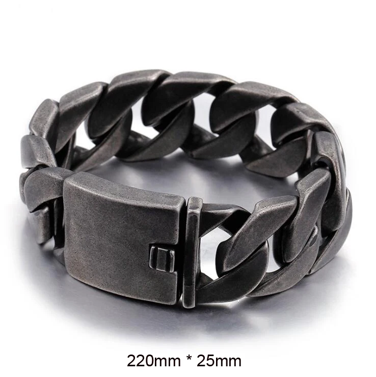 25mm Wide 20 мм/25 мм тяжелый панк для мужчин матовый велосипед браслет Байкерской цепи черная матовая нержавеющая сталь кубинская Снаряженная ссылка браслеты фенечки ювелирные украшения - Окраска металла: 25mm Wide