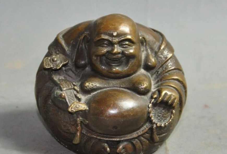 

chinese buddhism fane bronze wealth ruyi happy laugh Maitreya Buddha statue