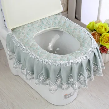 

3pcs Set Toilet Seat Cover Lace Zipper Dustproof Overcoat WC Durable Decoration Mats H99F