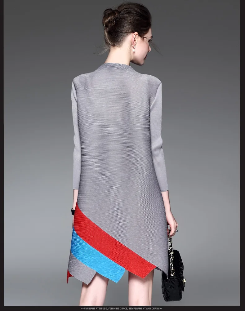 Miyake fold three quarter shirt Лоскутная полосатая длинная футболка с воротником-стойкой Лидер продаж