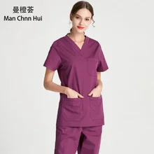 Скрабы медицинская Униформа Женская лабораторная рабочая одежда красивая Униформа больничный хирургический халат короткий рукав летний костюм