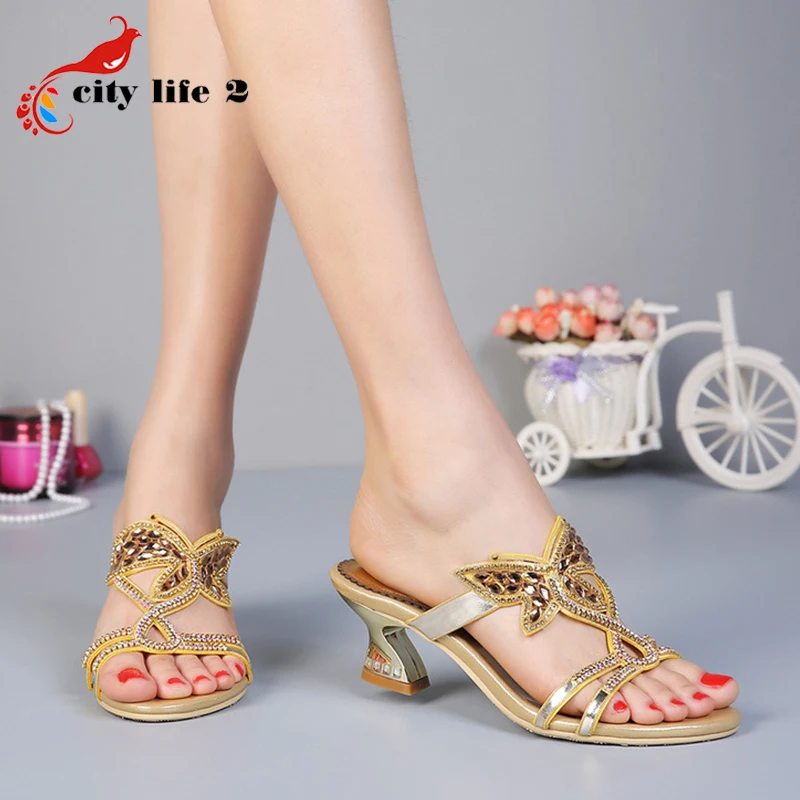 High Heels Sandals font b Women b font Genuine Leather Summer 2015 New Female Slippers Butterfly