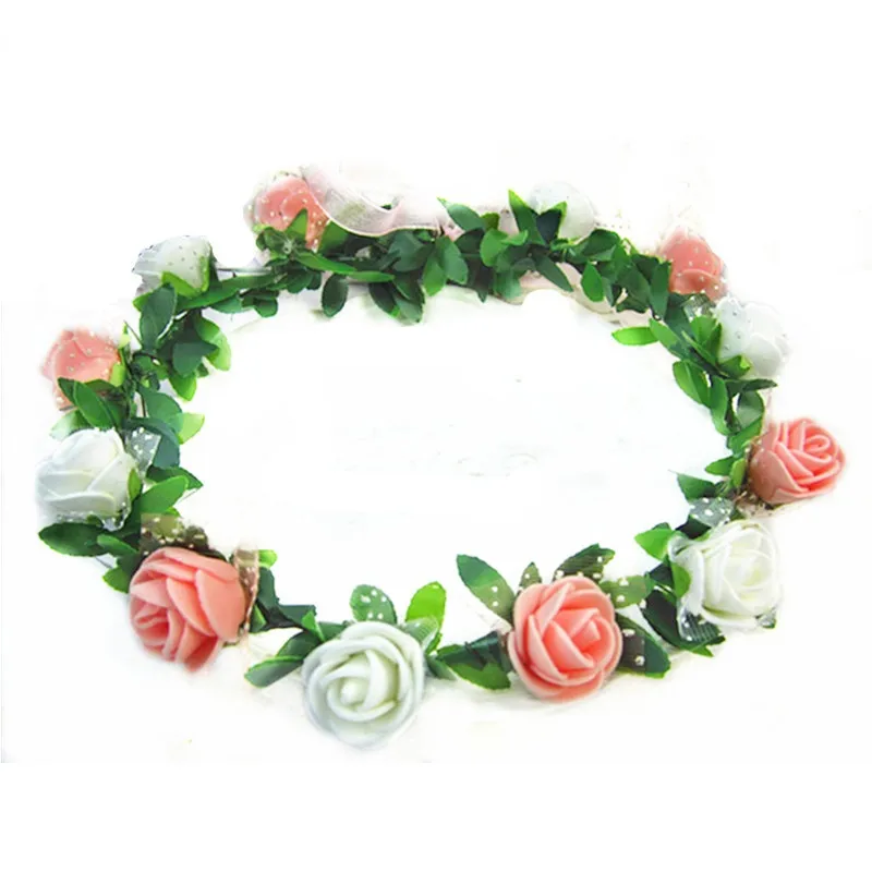 

Bride Foam Flower Headband Women Princess Rose Crown Hairband Wedding Garland Ribbon Hair Band Festival Flower Hair Wreath